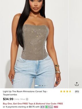 Fashion Nova Taupe Rhinestone Strapless Corset Top